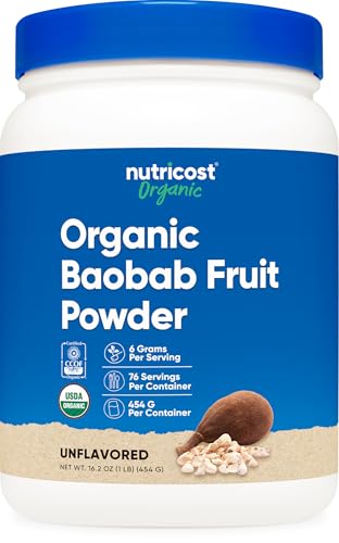 Nutricost Organic Baobab Fruit Powder Unflavored (1 LB) - Vegan, GMO-Free, Gluten Free