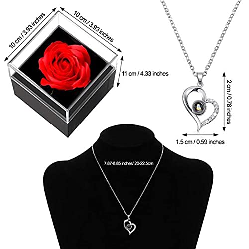 Echte roos met liefde voor halsketting, sieraad cadeau voor haar, nooit verwelkte rozen, bloem voor Valentijnsdag, Moederdag, jubileum, verjaardagscadeau, roos, geschenkdoos voor moeder, vriendin, vrouw (rood) - Image 4
