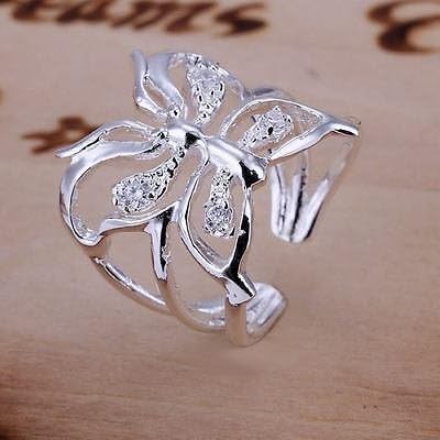 beautiful Fashion 925 sterling silver Pretty cute Crystal butterfly Ring R35