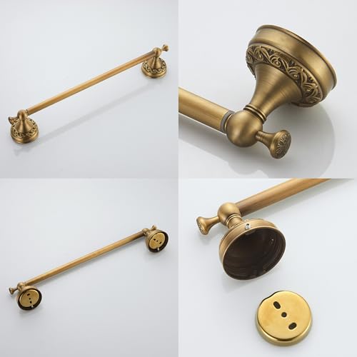 Image of Wall Mounted Bathroom Towel Rack, Towel Bar Adjustable 15.5 to 27.5 Inch Antique Brass Pattern Carving,Brushed Bronze