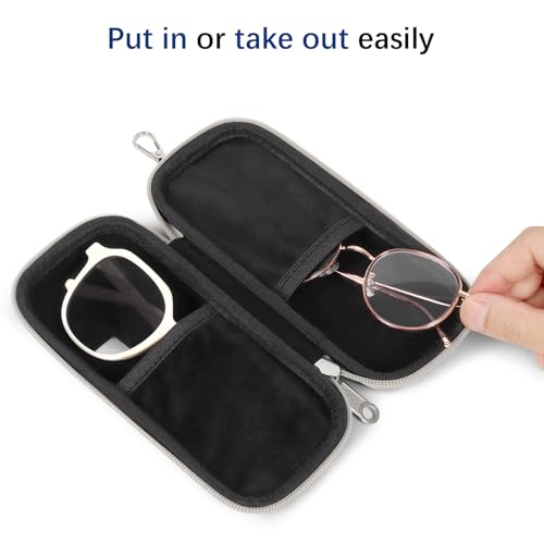 Image of Double Eyeglasses Case Hard Shell Dual Sunglasses Organizer with Zipper Closure Travel Eyewear Storage for Vehicle