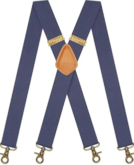 Vintage Suspenders for Men Heavy Duty 4 Snap Hooks for Belt Loops Adjustable X Back