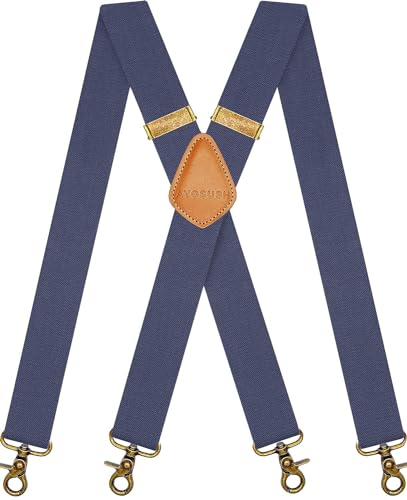 Vintage Suspenders for Men Heavy Duty 4 Snap Hooks for Belt Loops Adjustable X Back