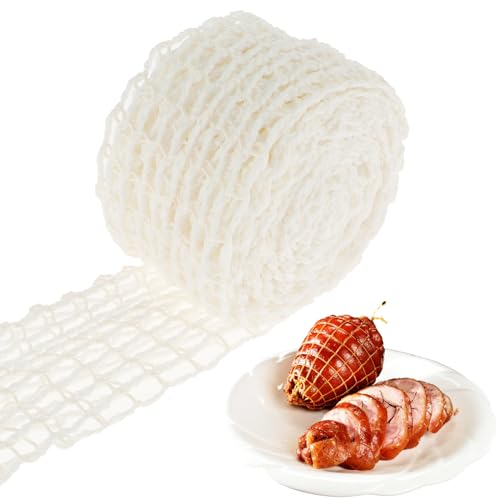 10m Meat Netting Roll, 18 Holes Meat Netting Tube, Elastic Meat Net, White Butchers Netting Tube Smoked Meat Poultry Ham Netting Mesh Meat Wrapping Net for Meat Cooking Meat Sausage Making