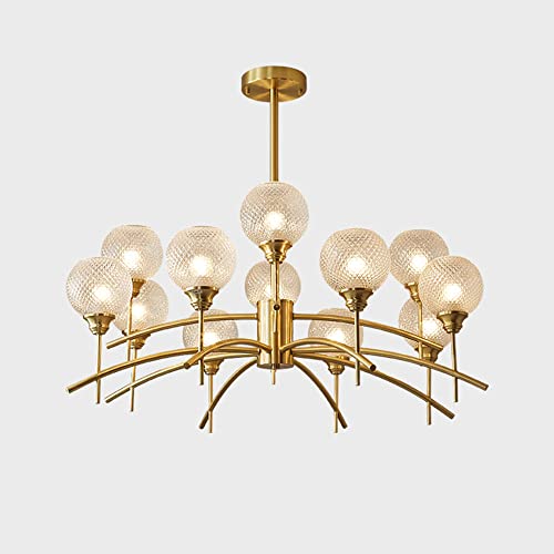 Lustre en verre et laiton moderne, plafonnier haut de gamme 12 lampes