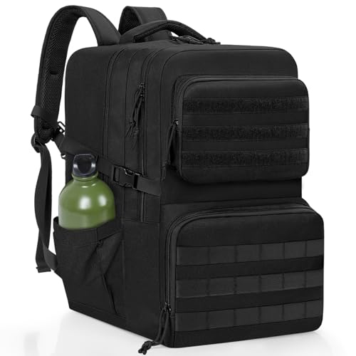 OUUTMEE Mochila táctica de 45 l, tejido de nailon 900D, mochila de caza, mochila de supervivencia al aire libre, mochila para hombre, para senderismo, trekking, camping (negro)