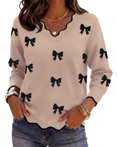 Image of Zeagoo Women's 2026 Fall V Neck Sweater Long Sleeve Lightweight Knit Tops
