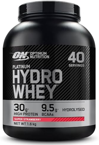 Optimum Nutrition ON Hydro Whey Protein Isolat Pulver, Eiweißpulver Reich an BCAA, Strawberry, 40 Portionen, 1,6 kg, Verpackung kann variieren