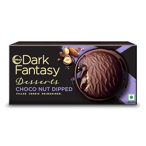 Image of Sunfeast Dark Fantasy Choco Nut Dipped Cookie, Choco Filled With Hazelnuts,100g.