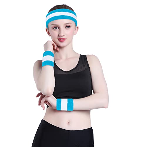 Image of ONUPGO Sweatband Set Sports Headband Wristband Set Sweatbands Terry Cloth Wristband Wrist Sweatband Headbands Moisture Wicking Sweat Absorbing Head Band