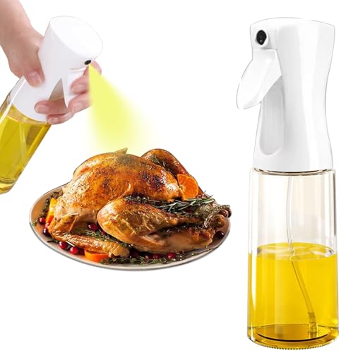 ROHGAO Oil Sprayer for Cooking -200ml Glass Olive Oil Sprayer, Cooking Sprayer, Kitchen Gadgets for Air Fryer, Canola Oil Spritzer, Widely Used for Salad Making, Baking, Frying, BBQ (White)