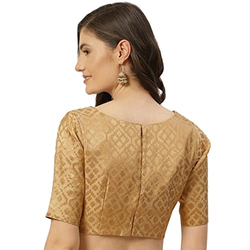 Image of Studio Shringaar Women's Readymade Brocade Elbow Length Sleeves Saree Blouse