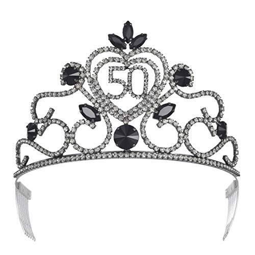 JEHEHUBO 50th Birthday Tiaras Crowns Women 50th Birthday Queen Crowns Tiaras Adult Princess Girls 50th Birthday Queen Tiaras Crowns Black