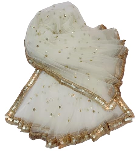 Image of Navti Creations Women's Lightweight Net Dupatta With Sequence Embroidery & Kiran Border (Length 2.25m)