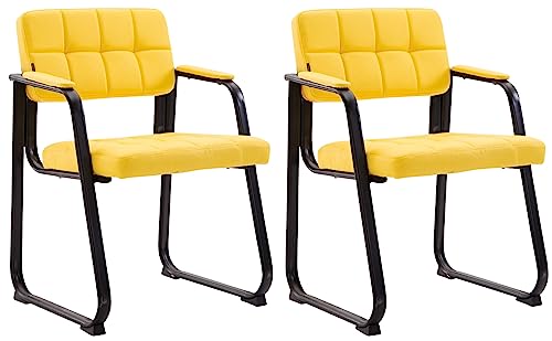 CLP Lot De 2 Chaises Canada en Similicuir I Sièges avec Piètement en Métal Noir I Accoudoirs Et Dossier Ajouré Couleur:Jaune