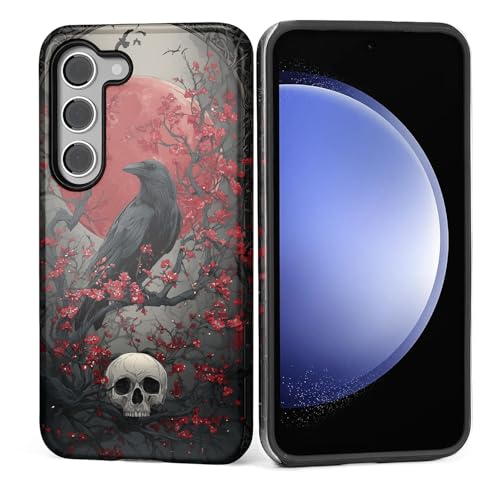 ZHEGAILIAN Case for Samsung Galaxy S23 FE,Shockproof Hard Shell + Soft Silicone 2 in 1 Hybrid,Shockproof Bumper Drop Protective - Goth Fantasy Raven