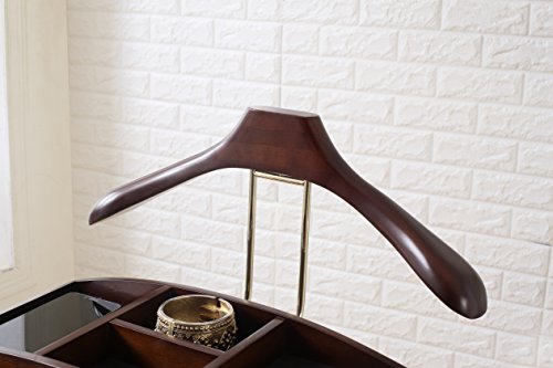 Proman Products Milan Valet Stand with Drawer, Top Tray, Contour Hanger, Trouser Bar, Tie & Belt Hooks and Shoe Rack - VL16226, Dark Walnut