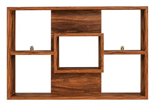 Image of SHYAM ART & CRAFT Wooden Book Shelf for Wall | Wall Mounted Bookshelf for Living Room & Bedroom | Floating Wall Shelves | Home Decor & Wall Decoration Items | Corner Shelf for Decor, Honey Finish