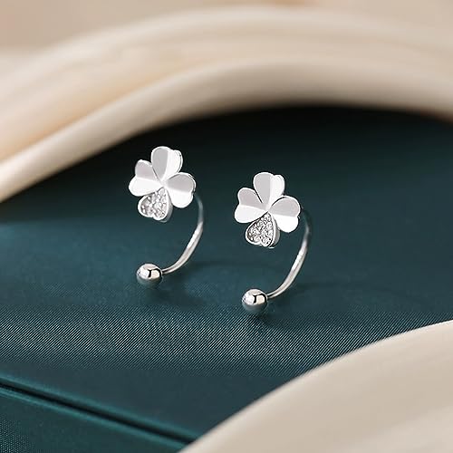 SLUYNZ Sterling Silver Clover Leaf Hoop Earrings for Women Teens Leaf Half Hoop Earrings Cartilage Helix Piercing Earrings Ball Screw Backs4