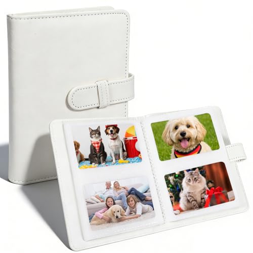 Mały album fotograficzny do samodzielnego ozdobienia, 6 x 9 cm, 64 kieszenie, mini album na zdjęcia, okładka ze skóry PU, album fotograficzny na wesele, dziecko i podróż, każdy moment matujący (biały)