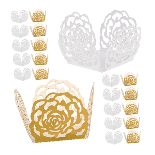 Cabilock 100 piezas Unidades Moldes Papel para Trufas con Encaje Rosa Envoltorios Decorativos para Chocolate y Cupcakes Bodas y Fiestas Blanco y Dorado Reflectante