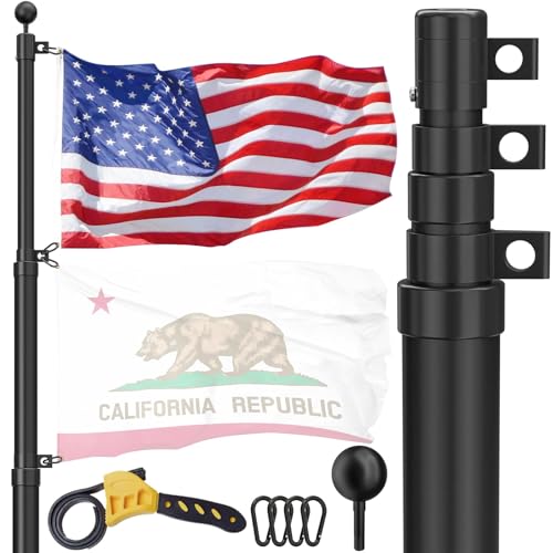 FFILY Flag Pole for Outside In Ground, 20 FT Heavy Duty Telescopic Flagpole Kit for Yard, Extra Thick Outdoor Telescoping Flag Poles with 3x5 American Flag for Residential or Commercial, Black