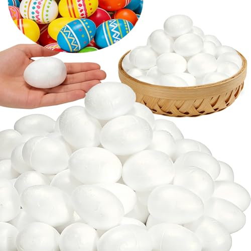 100 PCS Easter Foam Eggs 2.75 Inch White Smooth Craft Eggs Blank Polystyrene Egg for Easter Spring Halloween Christmas Crafts DIY Painting Projects
