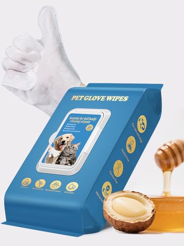 sunny nature 20Pcs Pet Grooming Glove Wipes, Disposable Cleaning Gloves for Dog Bath, Unscented, Deodorant Bath Gloves, No-Rinse, Extra Large, Thickened Wipes for Dog Cat Daily Care, Traveling