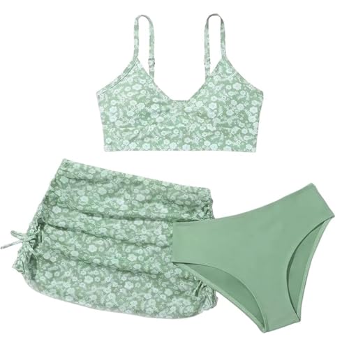Maillot de bain ado fille 8-14 ans bikini 3 pièces avec tanga et jupe