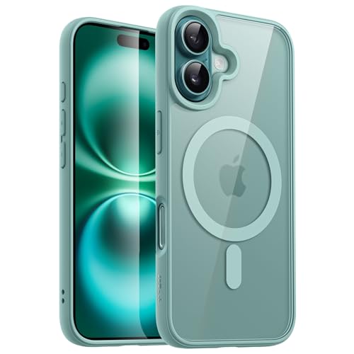 JETech Magnetic Case for iPhone 16 6.1-Inch Compatible with MagSafe Shockproof Phone Bumper Cover Solid Color Matte TPU Frame Anti-Scratch Clear Back (Teal)