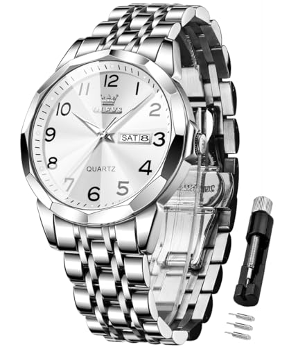 Image of OLEVS Watch for Men Luxury Dress Analog Quartz Stainless Steel Waterproof Luminous Date Business Two Tone Casual Wrist Watch