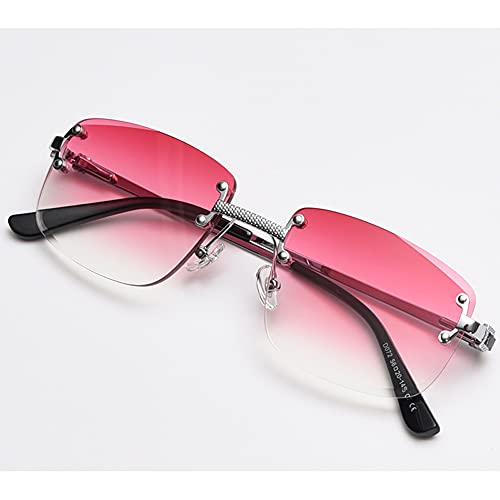Image of Gradient Lens Metal Sunglasses Rimless Square Blue UV400 Brown Women Frameless