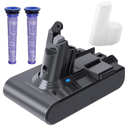 Waitley V6 Akku 6000mAh Ersatzakku für Dyson V6 DC62 DC59 DC61 DC58 DC72 DC74 SV03 SV04 SV05 SV06 SV07 SV09 Staubsauger mit 2 Dyson Vorfilter ohne Schrauben erforderlich