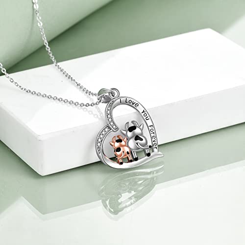 Blue Circle Crystal Cow Necklace for Women I Love You 925 Sterling Silver Cow Gifts Pendant Jewelry Birthday for Her Girl3