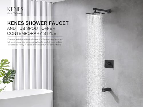 Image of KENES Matte Black Shower Set with Tub Faucet, Square Tub Shower Trim Kit