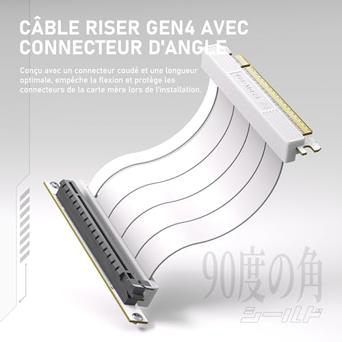 EZDIY-FAB Support vertical pour GPU avec câble PCIE 4.0 Riser,série Shield,extension flexible de 115mm,connecteur à 90 degrés,compatible uniquement avec les emplacements PCIe entièrement ouverts-Blanc