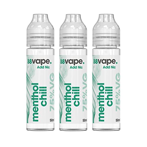 88 Vape E Liquid Menthol Chill Vape Juice 50ml Pack Of 3 - 75% VG No Nicotine Shortfill Bottle 0mg