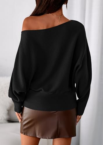 PRETTYGARDEN Women Off The Shoulder Sweater 2025 Fall Trendy Long Batwing Sleeve Knit Pullover Going Out Tops Winter Clothing4