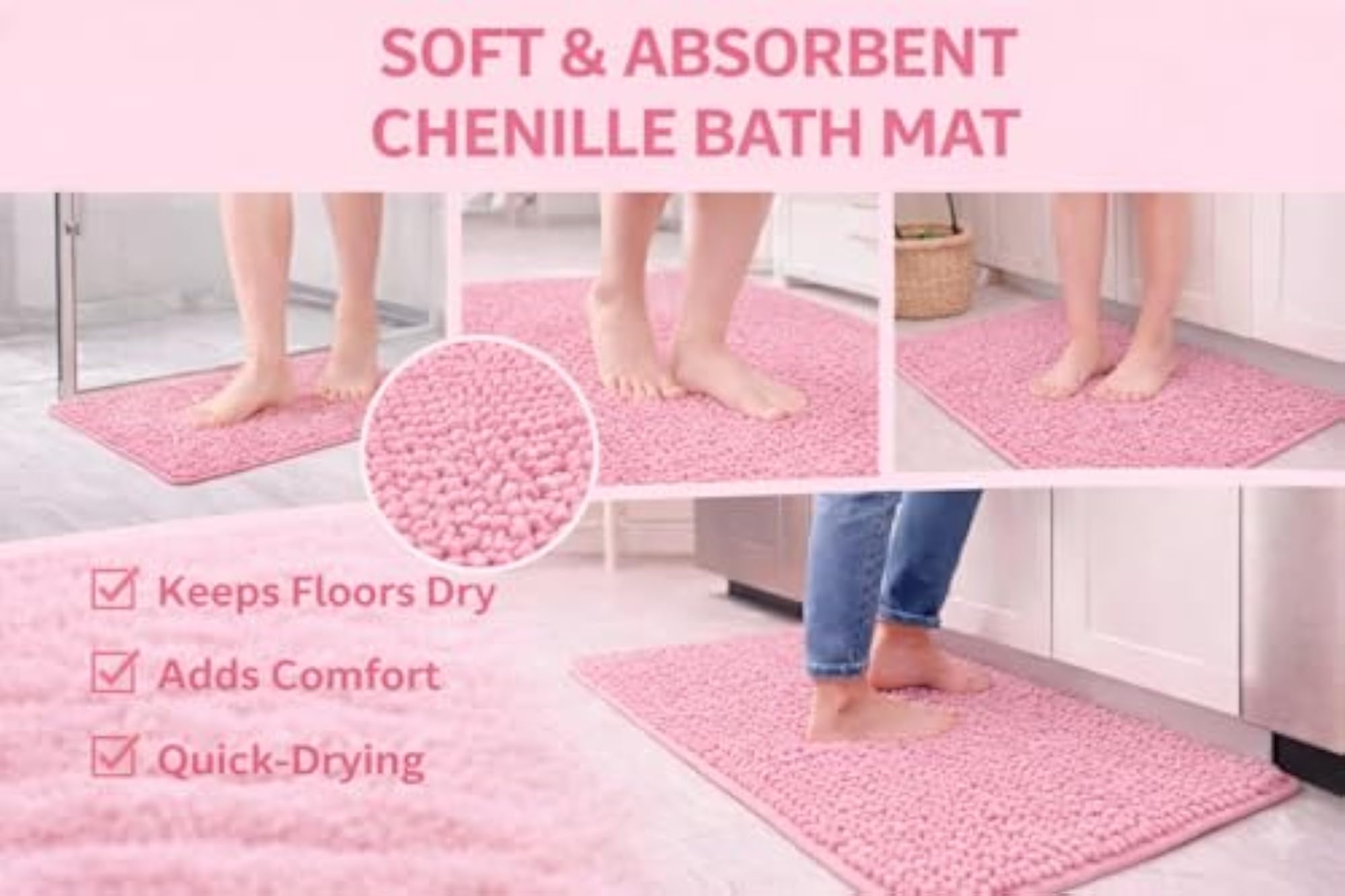 Pink Microfiber Bath Mat, 80x50 cm