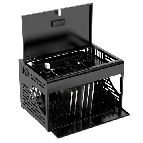 Image of 16 Bay Laptop Charging Cabinet for Chromebook, Locking Charging Station with Cable Management, Charger Storage Box & 2 Locks, Fits 14 inch Screensize Tablet for Classroom Library Office, Black