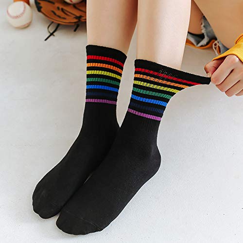 Tulipred Womens Rainbow Striped Socks With Rainbow Pattern Causal Ankle Crew Socks Gym Cotton Crew Athletic Pride Socks For Women & Girls With Us Size 5-10 (5 Pairs/Rainbow) #TOP1
