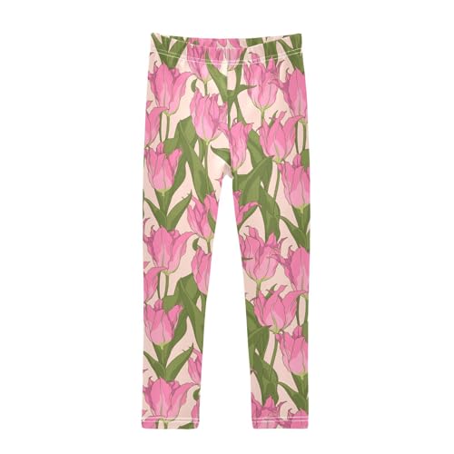 Girls Basic Leggings Baby Girls Pants Tulips Flowers Soft Footless Stretchy Tights Pants 4-10Y