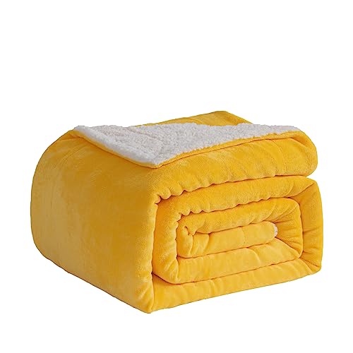 Good Nite Coperta in pile Sherpa di flanella, morbida, soffice, reversibile, in microfibra, per letto, divano e viaggi, 230 x 270 cm (giallo, super king size)