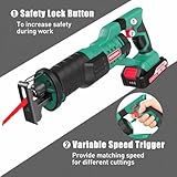 HYCHIKA Cordless Reciprocating Saw, 18V Brushless Electric Saws, 0-2800SPM Variable Speed Electric Saw with 2x2000mAh Batteries, 2 PCS Saw Blades, Fast Charger, LED Light,for Wood Metal PVC Cutting - Image 2