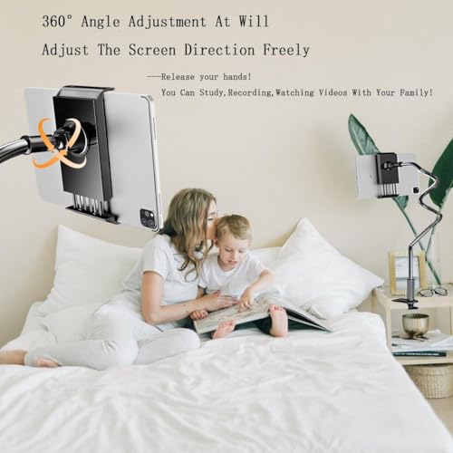SANNWEEN Gooseneck Phone Holder for Bed, iPhone Stand for Desk Recording Fliming Kindle Tablet Stand Accessories Overhead Phone Mount, 360 Adjustable 4.7~11\" Clamp Clip - 1m Length(White) - Thumbnail 3