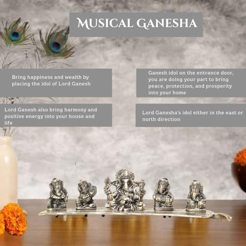 INTERNATIONAL GIFT® Musical Ganesh with Red Velvet Box (Silver Musical Ganesh)