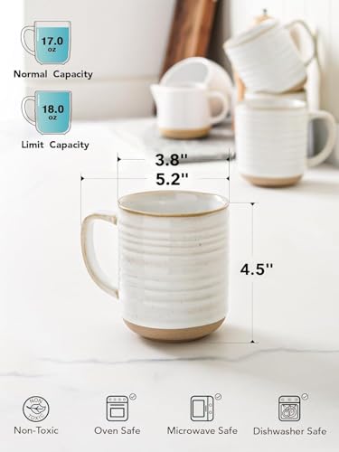 Image of LE TAUCI Coffee Mugs 18 oz,Ceramic Mug Set, Coffee Cups for Latte, Hot Tea, Cappuccino, Mocha, Cocoa, Dishwasher Safe, Suit For Housewarming Wedding- 3.5 inch, Set of 4, Arctic White