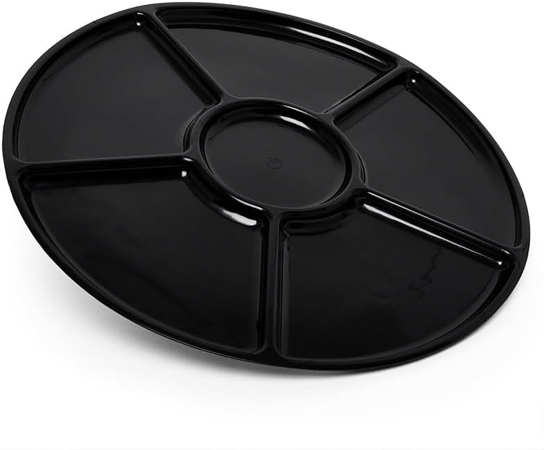 Compartmented Deli Trays (Lids Sold Separately), 16" Black 6 Compartment, Case 25 | Quantity: 25