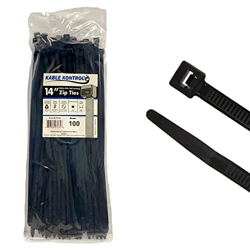 Kable Kontrol Heavy Duty Cable Zip Ties 100 Pcs 14 Inch Black, 120 Lbs Tensile Strength, Self-Locking Uv Resistant Plastic Nylon Wire Ties, For Indoor Or Outdoor Use #TOP6