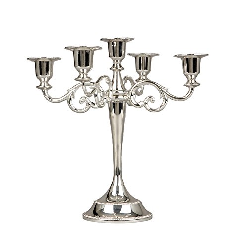 Happy Lifestyles Classic Beautiful Metal Candle Stick Candle Holder 5 Stands Silver